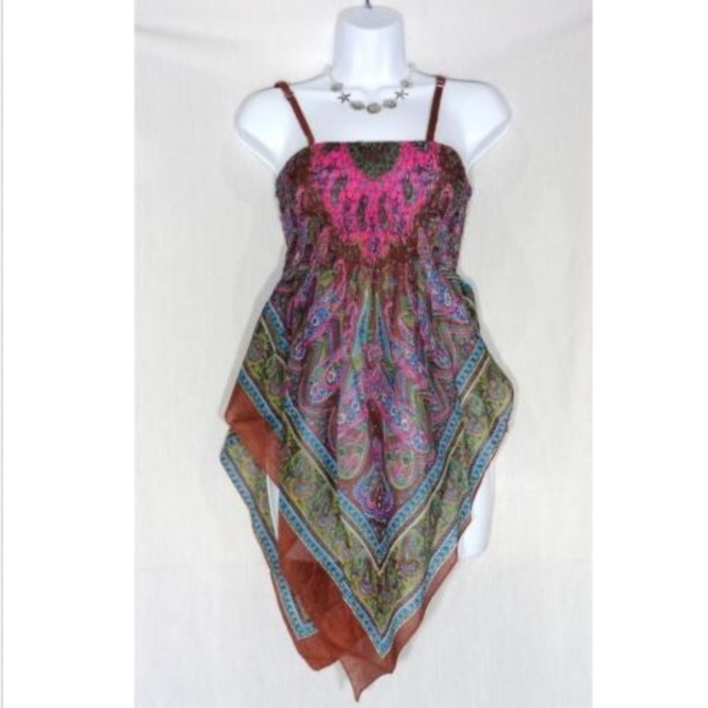 COTTON BOHEMIAN SPAGHETTI STRAP PAISLEY BLOUSE TOP